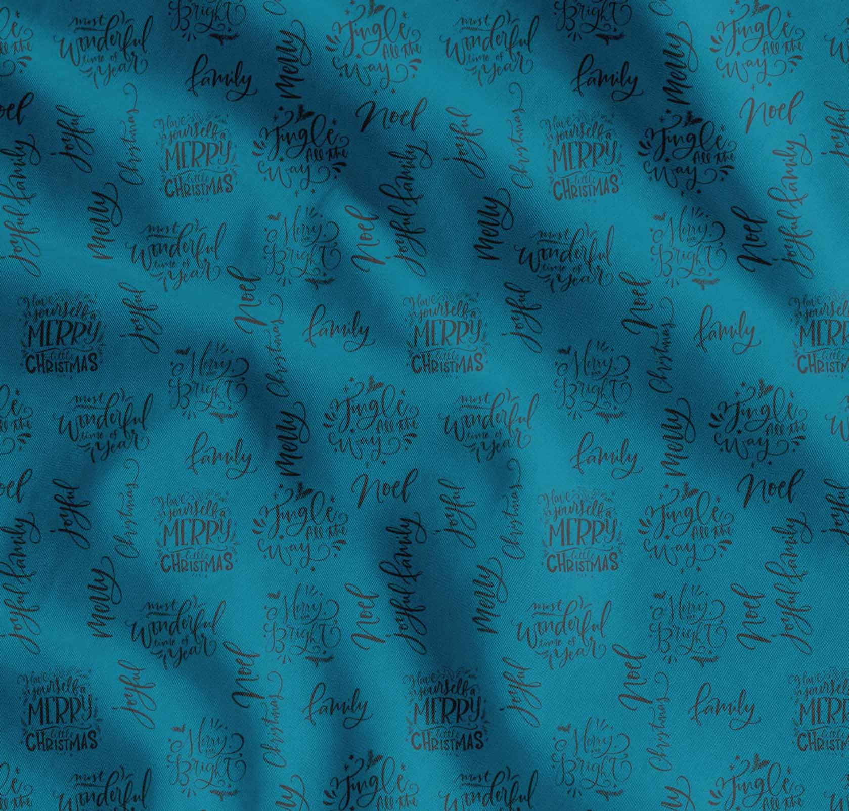 Soimoi Blue Cotton Cambric Fabric Merry Christmas Text Print Fabric by the Yard 42 Inch Wide
