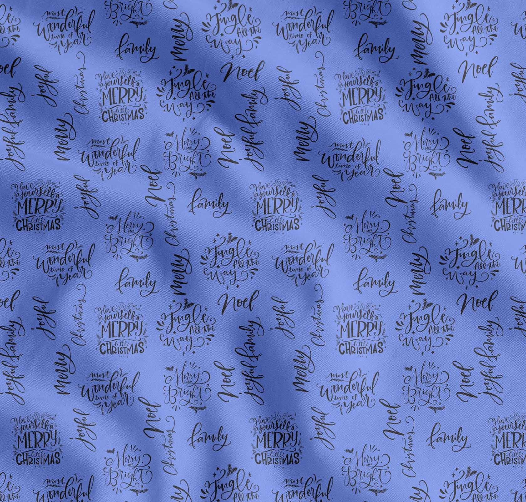 Soimoi Blue Cotton Cambric Fabric Merry Christmas Text Print Fabric by the Yard 56 Inch Wide