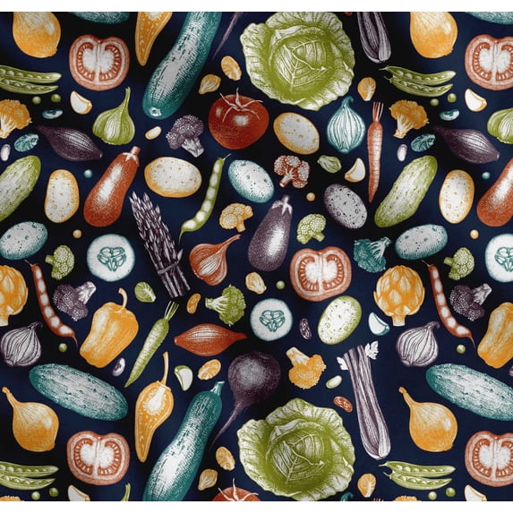 Soimoi Blue Cotton Cambric Fabric Mixed Vegetable Decor Fabric Printed Yard 56 Inch Wide