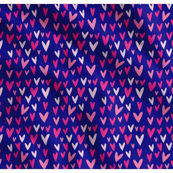 Soimoi Blue Cotton Cambric Fabric Pink Heart Print Fabric by the Yard 42 Inch Wide