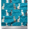 thumbnail image 1 of Soimoi Blue Cotton Cambric Fabric Quatrefoil Cat Animal Printed Craft Fabric by The Yard 58 Inch Wide, 1 of 3