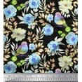 thumbnail image 1 of Soimoi Blue Cotton Duck Fabric American Robin,Leaves & Flower Printed Craft Fabric by The Yard 42 Inch Wide, 1 of 1