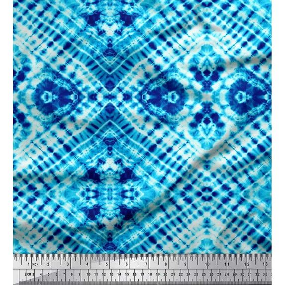 Soimoi Blue Cotton Duck Fabric Animals Tie-Dye Fabric Prints by Yard 44 Inch Wide