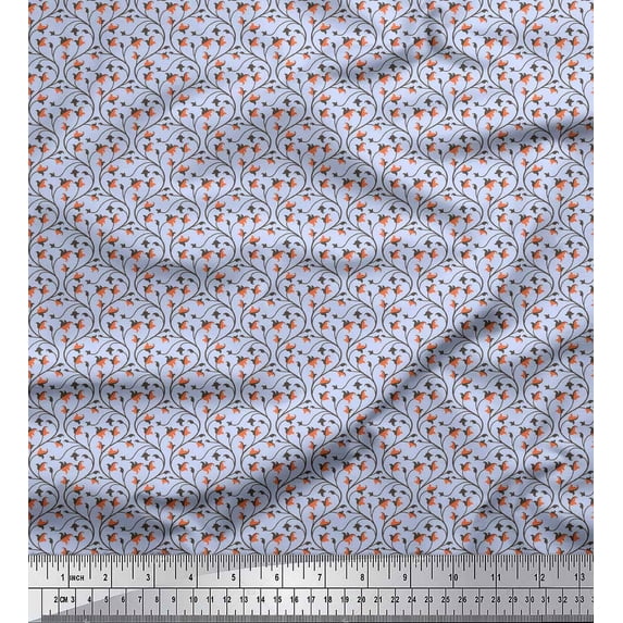 Soimoi Blue Cotton Duck Fabric Artistic Leaf & Floral Print Fabric by Yard 42 Inch Wide