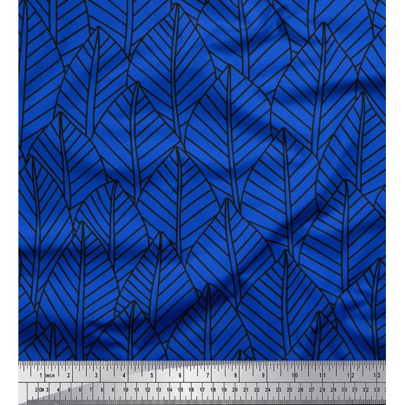 Soimoi Blue Cotton Duck Fabric Artistic Leaves Print Fabric by Yard 42 Inch Wide