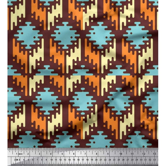 Soimoi Blue Cotton Duck Fabric Aztec Geometric Printed Craft Fabric by the Yard 42 Inch Wide