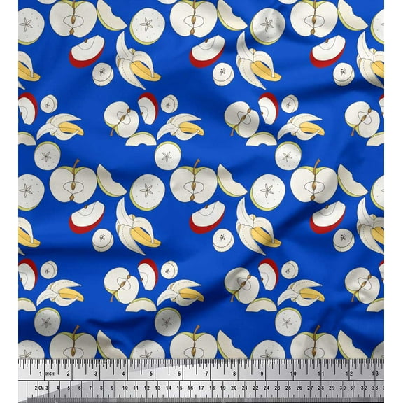 Soimoi Blue Cotton Duck Fabric Banana & Fresh Print Fabric by The Yard 42 Inch Wide