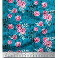 thumbnail image 1 of Soimoi Blue Cotton Duck Fabric Brush Stroke & Ranunculus Floral Print Sewing Fabric Yard 44 Inch Wide, 1 of 3