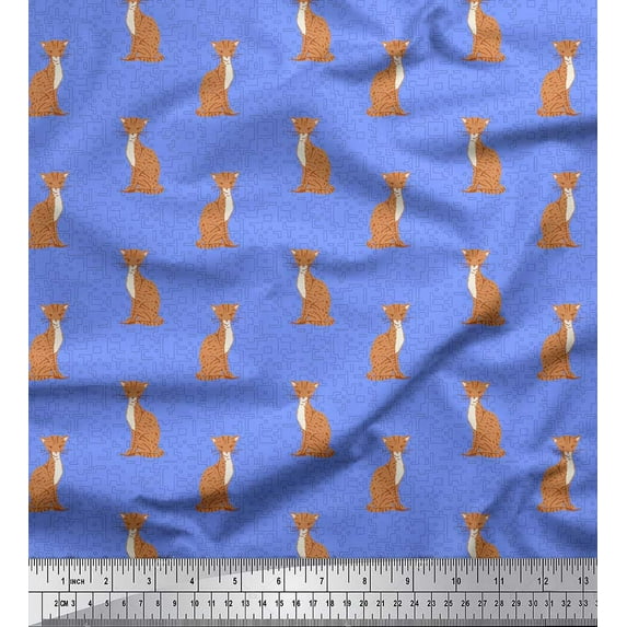 Soimoi Blue Cotton Duck Fabric Cats Geometric Decor Fabric Printed Yard 44 Inch Wide