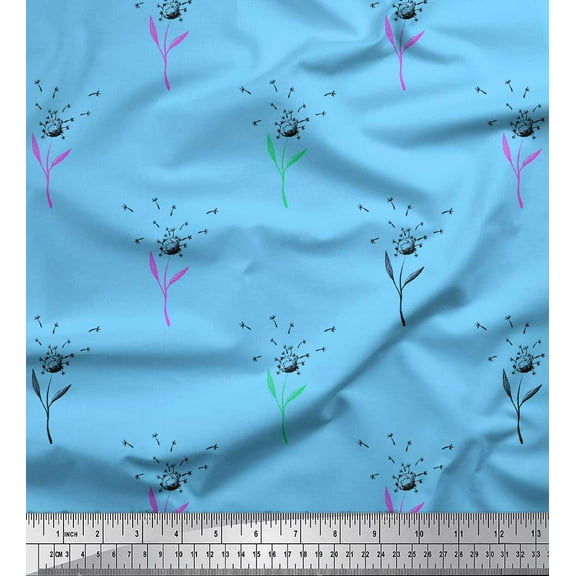 Soimoi Blue Cotton Duck Fabric Clove Leaves Print Fabric by the Yard 44 Inch Wide