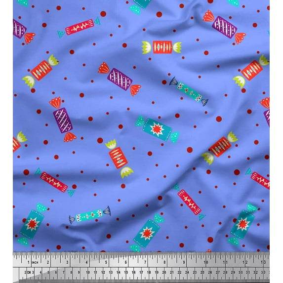Soimoi Blue Cotton Duck Fabric Dot & Candies Food Printed Craft Fabric by the Yard 42 Inch Wide
