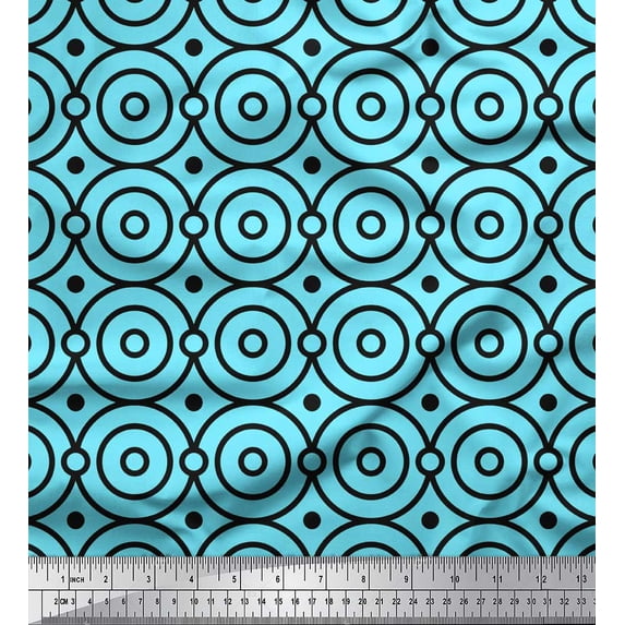 Soimoi Blue Cotton Duck Fabric Dots & Circle Geometric Fabric Prints By Yard 42 Inch Wide