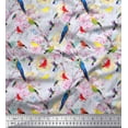 thumbnail image 1 of Soimoi Blue Cotton Duck Fabric Floral,Parrot & Hummingbird Bird Printed Craft Fabric by The Yard 56 Inch Wide, 1 of 1