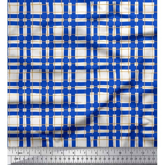 Soimoi Blue Cotton Duck Fabric Gingham Check Fabric Prints By Yard 42 Inch Wide