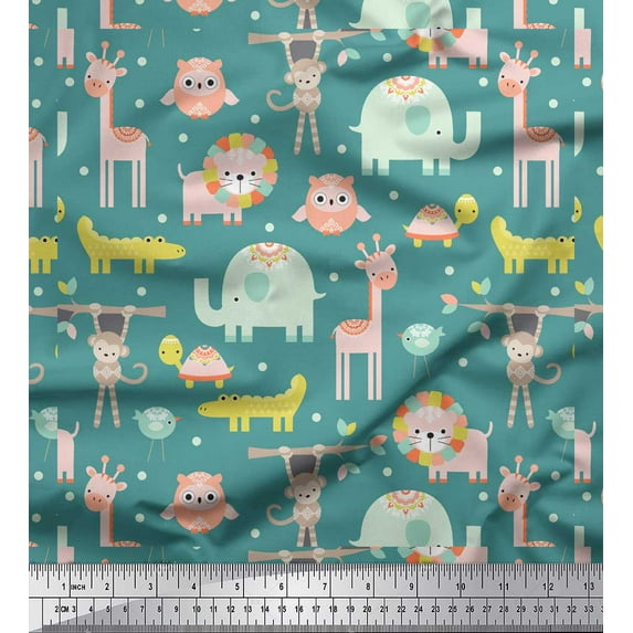 Soimoi Blue Cotton Duck Fabric Jungle Animals Kids Fabric Prints By Yard 42 Inch Wide