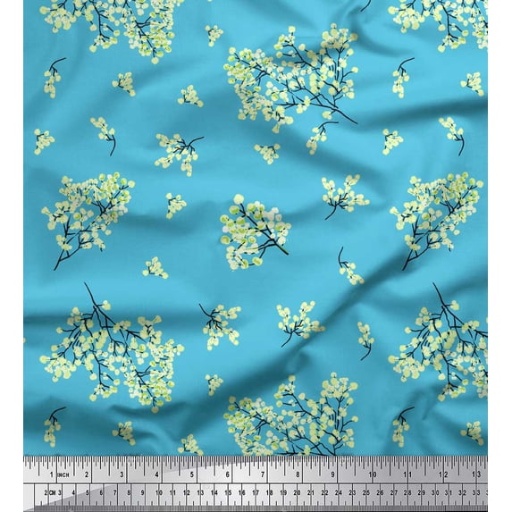 Soimoi Blue Cotton Duck Fabric Leaf Leaves Fabric Prints By Yard 44 Inch Wide
