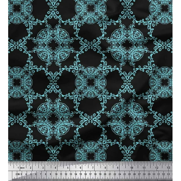 Soimoi Blue Cotton Duck Fabric Leaves & Buds Floral Print Fabric by the Yard 42 Inch Wide