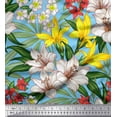 thumbnail image 1 of Soimoi Blue Cotton Duck Fabric Leaves & Lily Floral Printed Craft Fabric by the Yard 56 Inch Wide, 1 of 3