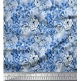 thumbnail image 1 of Soimoi Blue Cotton Duck Fabric Leaves,Periwinkle & Camellia Floral Print Fabric by the Yard 56 Inch Wide, 1 of 1