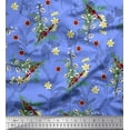 thumbnail image 1 of Soimoi Blue Cotton Duck Fabric Leaves,Primrose & Cottonball Flower Print Fabric by Yard 42 Inch Wide, 1 of 1