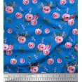 thumbnail image 1 of Soimoi Blue Cotton Duck Fabric Leaves & Ranunculus Floral Print Fabric by the Yard 44 Inch Wide, 1 of 3