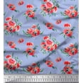 thumbnail image 1 of Soimoi Blue Cotton Duck Fabric Leaves & Ranunculus Floral Printed Fabric 1 Yard 42 Inch Wide, 1 of 3