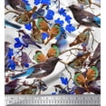 thumbnail image 1 of Soimoi Blue Cotton Duck Fabric Leaves,Sparrow & American Robin Bird Decor Fabric Printed BTY 42 Inch Wide, 1 of 1