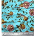 thumbnail image 1 of Soimoi Blue Cotton Duck Fabric Leaves,Sparrow & Dahlia Floral Print Fabric by Yard 42 Inch Wide, 1 of 1