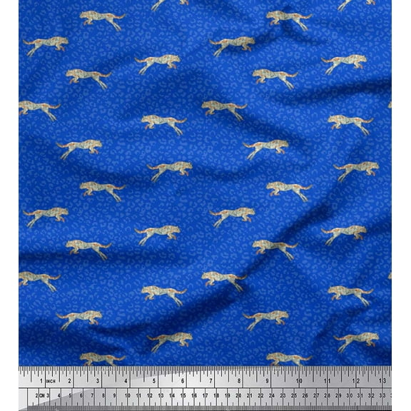 Soimoi Blue Cotton Duck Fabric Leopard Animal Skin Printed Craft Fabric by the Yard 42 Inch Wide