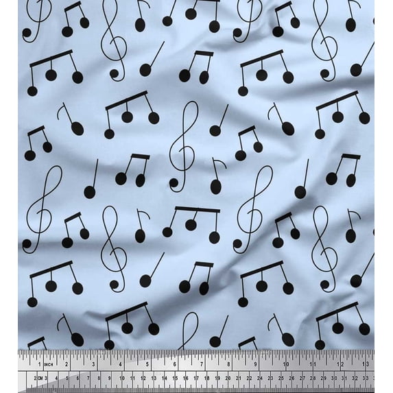 Soimoi Blue Cotton Duck Fabric Notes Musical Instrument Print Fabric by Yard 42 Inch Wide