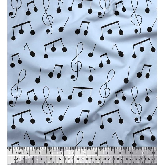 Soimoi Blue Cotton Duck Fabric Notes Musical Instrument Print Fabric by Yard 42 Inch Wide