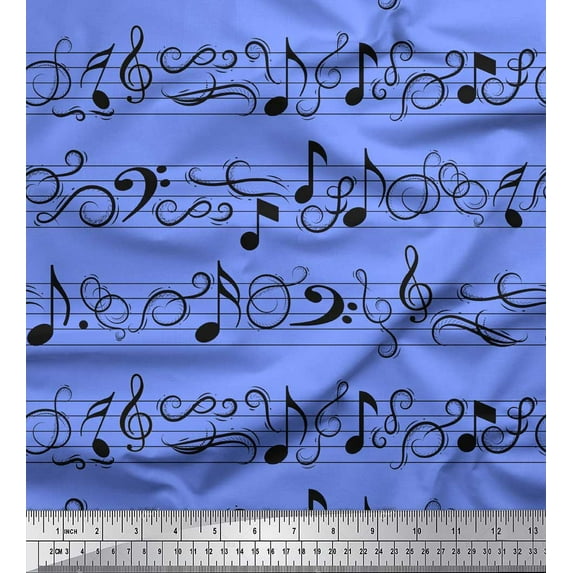 Soimoi Blue Cotton Duck Fabric Notes Musical Instrument Printed Fabric 1 Yard 42 Inch Wide