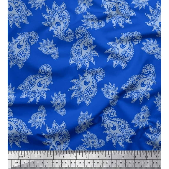 Soimoi Blue Cotton Duck Fabric Paisleys Paisley Decor Fabric Printed Yard 56 Inch Wide