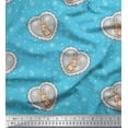 thumbnail image 1 of Soimoi Blue Cotton Duck Fabric Snowflake,Heart & Reindeer Face Animal Print Sewing Fabric Yard 42 Inch Wide, 1 of 1
