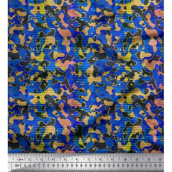 Soimoi Blue Cotton Duck Fabric Stripe & Leopard Animal Skin Fabric Prints By Yard 42 Inch Wide