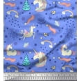 thumbnail image 1 of Soimoi Blue Cotton Duck Fabric Unicorn & Rainbow Nature Print Sewing Fabric Yard 42 Inch Wide, 1 of 3