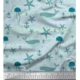 thumbnail image 1 of Soimoi Blue Cotton Duck Fabric Whale & Starfish Ocean Fabric Prints By Yard 44 Inch Wide, 1 of 3