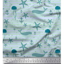 Soimoi Blue Cotton Duck Fabric Whale & Starfish Ocean Fabric Prints By Yard 44 Inch Wide