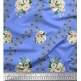 thumbnail image 1 of Soimoi Blue Cotton Jersey Fabric Camellias & Ranunculus Floral Fabric Prints By Yard 58 Inch Wide, 1 of 3