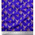 thumbnail image 1 of Soimoi Blue Cotton Jersey Fabric Clover Leaves Floral Print Sewing Fabric Yard 64 Inch Wide, 1 of 3