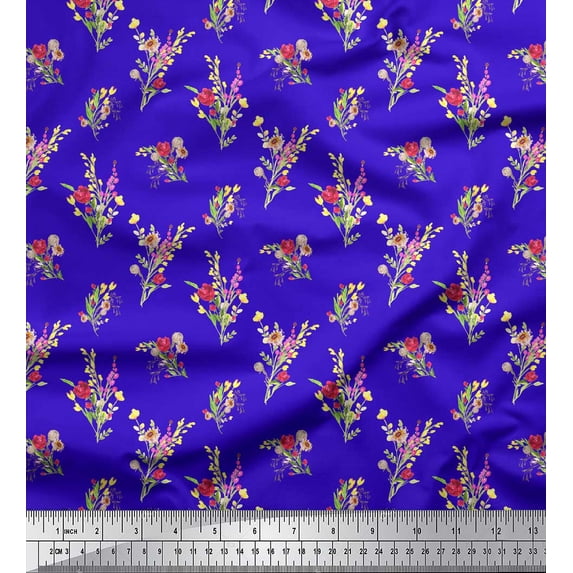 Soimoi Blue Cotton Jersey Fabric Clover Leaves Floral Print Sewing Fabric Yard 64 Inch Wide