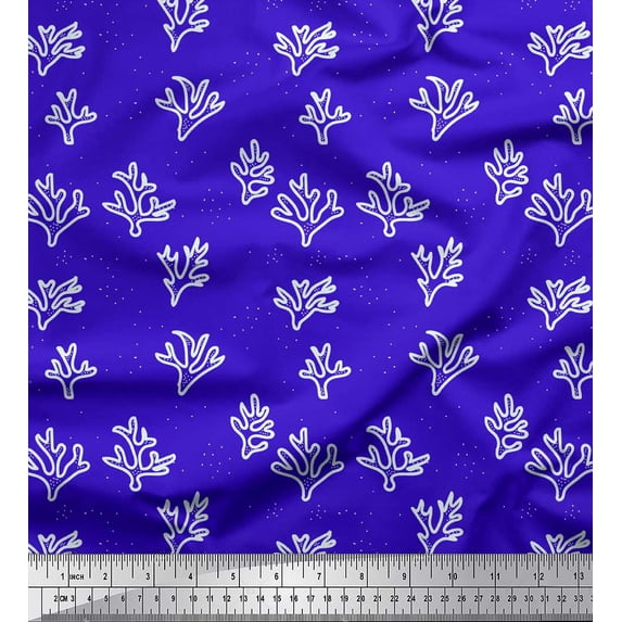 Soimoi Blue Cotton Jersey Fabric Coral Ocean Printed Fabric 1 Yard 58 Inch Wide