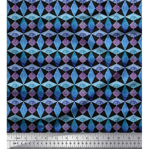 Soimoi Blue Cotton Jersey Fabric Diamond & Triangle Geometric Fabric Prints By Yard 58 Inch Wide