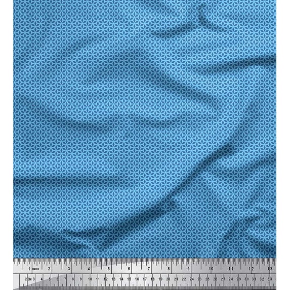 Soimoi Blue Cotton Jersey Fabric Floral Art Geometric Print Fabric by the Yard 58 Inch Wide