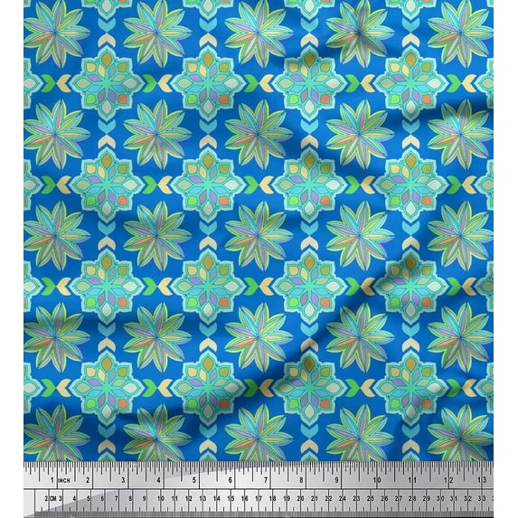 Soimoi Blue Cotton Jersey Fabric Multicolor Mandala Decor Fabric Printed Yard 58 Inch Wide