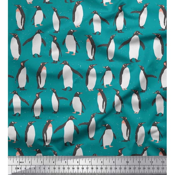Soimoi Blue Cotton Jersey Fabric Penguin Ocean Print Sewing Fabric Yard 58 Inch Wide