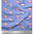 thumbnail image 1 of Soimoi Blue Cotton Jersey Fabric Pink Flower & Check Print Fabric by Yard 58 Inch Wide, 1 of 3