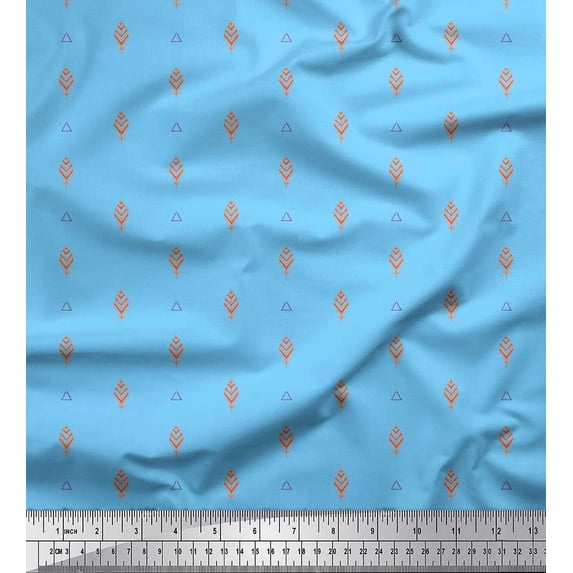 Soimoi Blue Cotton Jersey Fabric Tribal Leaves Fabric Prints By Yard 64 Inch Wide