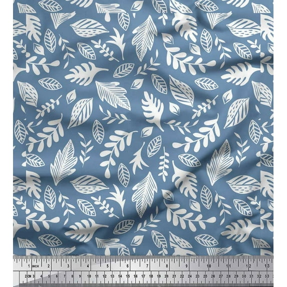 Soimoi Blue Cotton Jersey Fabric Tropical Leaves Print Fabric by the Yard 58 Inch Wide