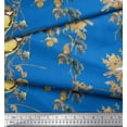thumbnail image 1 of Soimoi Blue Cotton Poplin Fabric Black Berry & Yellow Sparrow Bird Print Fabric by the Yard 42 Inch Wide, 1 of 3